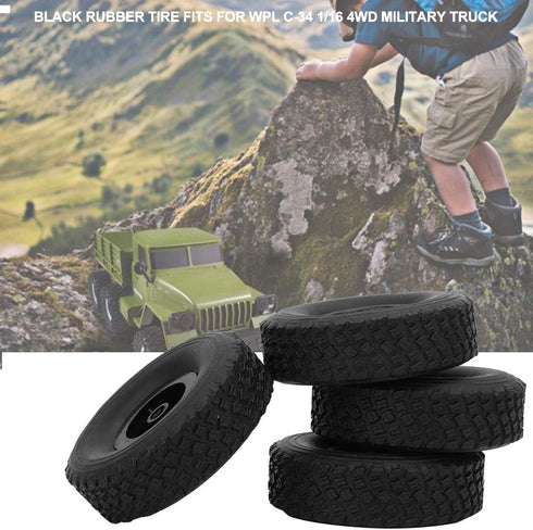 4PCS Rubber Wheel Tyres for RC Car, Antiwear, Fits WPL C-34 1/16 4WD Military Truck