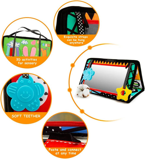 beetoy Tummy Time Baby Mirror Toys with Black and White Pattern - High Contrast 3D Activity Play Crinkle Toys