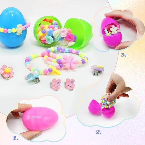 LUKBERA 24Pcs Set Easter Eggs with Jewelry Toys, Different Designs of Bracelets Necklaces Earrings,Suprise Easter Eggs