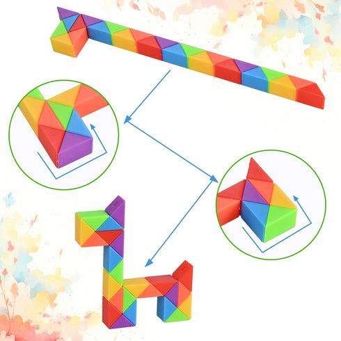 15 Pack Mini Fidget Snake Cube Puzzle Toys - Party Favors & Goodie Bag Fillers for Kids & Teens in Rainbow Colors
