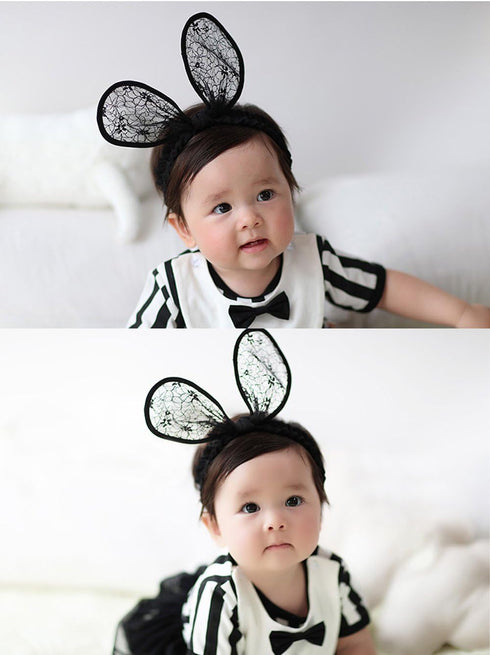 2-Pack Easter Bunny Headbands, Rabbit Ears Lace Elastic Bow for Baby Girls, Newborn, Toddler, Children