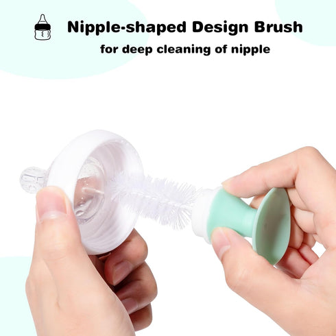 Gindasilva Cup,2 Pack Brushes,1 Pack Nipple,1 Baby Bottle Brush with One Base Hidden Nylon Nipple Cleaner, Stand