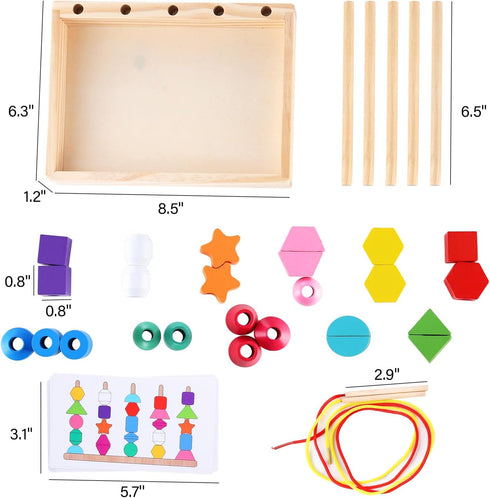 Montessori Bead Sequencing Set for Kids, Wooden Lacing Beads Toys for Toddlers, Educational Gifts for 2-5 Years Old