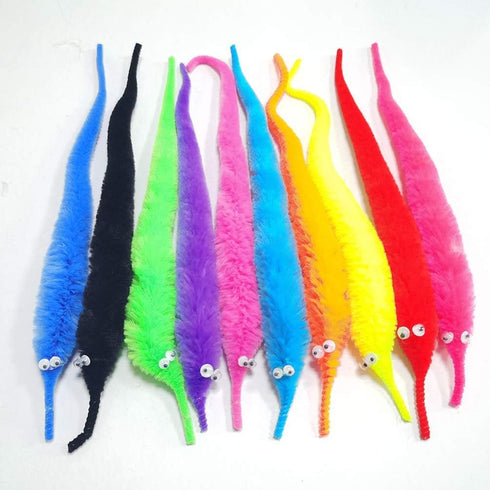 240 (12 SHENGSEN Pieces Fuzzy Worm Toys with Big and Small Sizes Mixed Fuzzy Worms on Strings Trick Toys Carnival Party