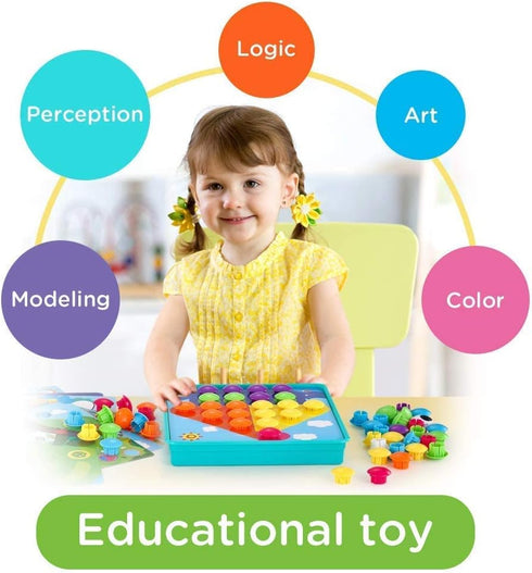 TINOTEEN Button Art Toy for Toddlers, Color Matching Early Learning Educational Mosaic Pegboard with 50 Buttons