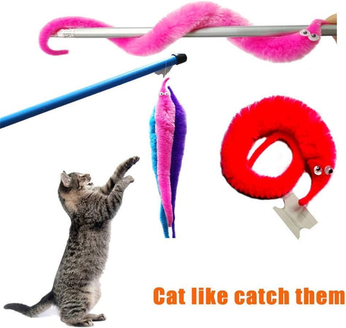 240 (12 SHENGSEN Pieces Fuzzy Worm Toys with Big and Small Sizes Mixed Fuzzy Worms on Strings Trick Toys Carnival Party