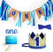 Burlap Baby Boy's 1st Birthday Decoration - Handmade Crown, High Chair Banner, Cake Topper, Tie