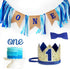 Burlap Baby Boy's 1st Birthday Decoration - Handmade Crown, High Chair Banner, Cake Topper, Tie