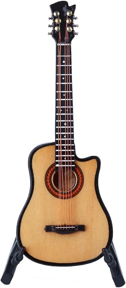 Dselvgvu Wooden Miniature Guitar with Stand and Case, Collectible Musical Instrument Replica