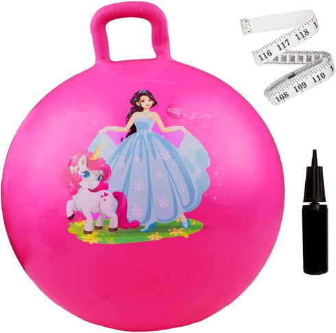 Flybar Hopper Ball for Kids - Bouncy Ball with Handle, Durable Bouncy Balls, Indoor and Outdoor Toy, Pump Included,