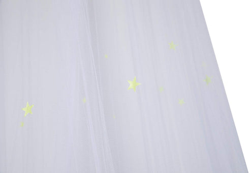 BCBYou Bed Canopy Mosquito Net with Fluorescent Stars for Baby, Kids, and Adults, White