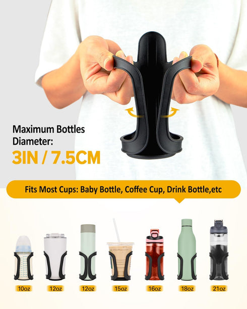 Pack 2 of Stroller Cup Holders, Universal Drinks Holder for Bikes, Trolleys or Walkers