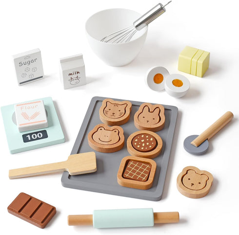 PairPear Wooden Cookie & Baking Play Food Set, Kids 28 Pieces Sliceable