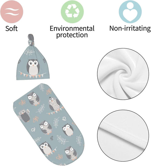 Swaddle Blanket for Baby - Swaddling Sleeping Sacks, Unisex Baby Stuff with Hat, Owl