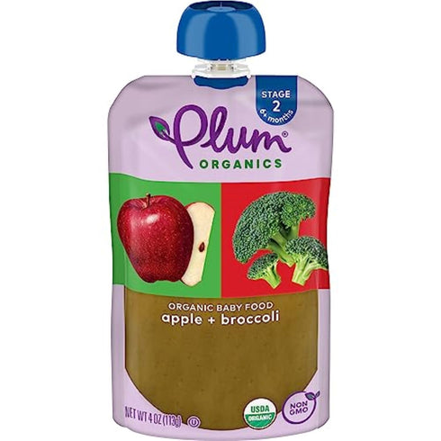 Plum Organics Stage 2 Organic Baby Food - Apple and Broccoli - 4 oz Pouch (Pack of 6) - Organic Fruit and Vegetable Baby Food Pouch