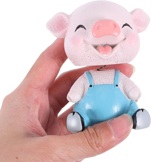EXCEART Blue Piggy Bobble Head Toy - Resin Pig Figure for Car Dashboard Decor, Birthday Cake Ornament