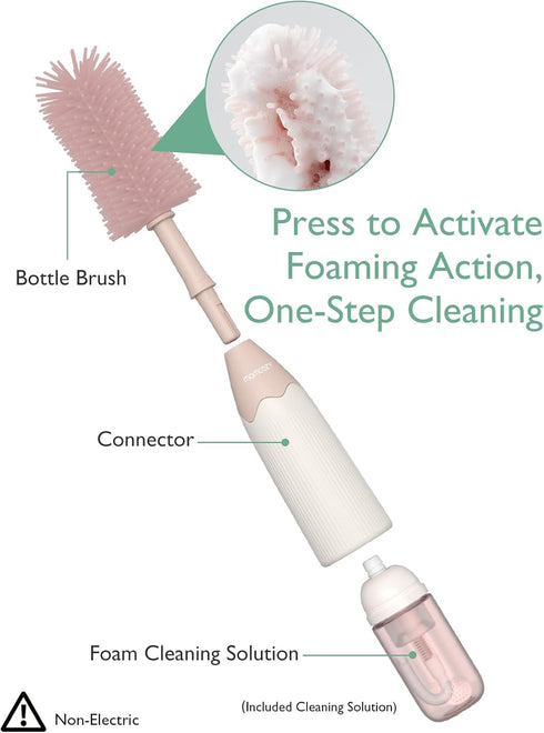 Momcozy Bottle Brush Kit with Push-Press Foam Design - Newborn Essentials Gift, Portable Cleaning Tool for Home