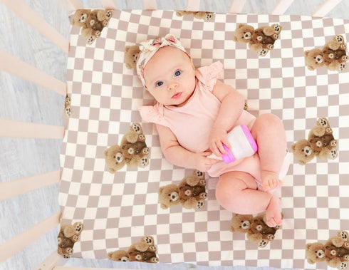 FIGEPO Pack Set Fitted Baby Neutral N Play Sheets Mini Crib Sheets Bear and Buffalo Check Plaid Breathable Unisex Baby