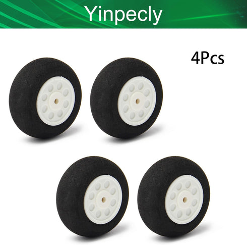 Yinpecly RC Car Wheel 40mm Dia Sponge Tires Set for DIY RC Car, Truck, Boat, Helicopter Model, White and Black 4PCS