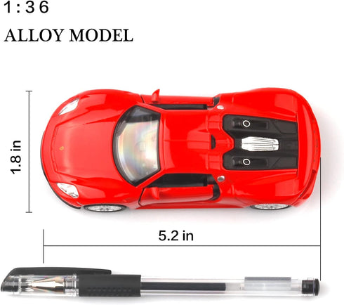 1/36 Scale Porsche 918 Spyder Diecast Model Car, Pull Back Vehicle, Gift for Boys and Girls, Red