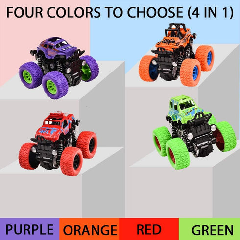 Duyfioa 4 Pack 360 4 Playset 3 4 5 6 7 8 Monster Trucks for Boys, Pull Back Vehicles Cars for Toddlers, Rotation Wheels