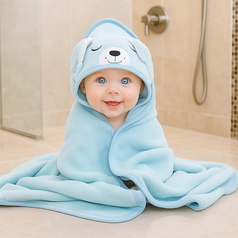 Generic Set (2-Pack) Set) My Tiny Nugget Hooded Baby Bath Towel Soft & Absorbent | Blue & White | Cute Animal Hood |