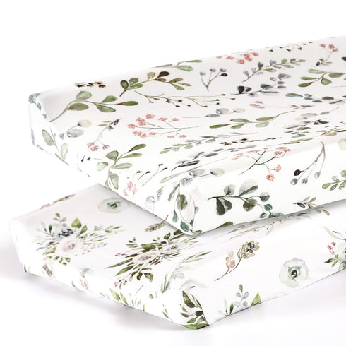 Stretch Ultra Soft Jersey Knit Changing Pad Cover Set 2 Pack, Stylish Watercolor Rose and Flora Pattern for Girls, Fit