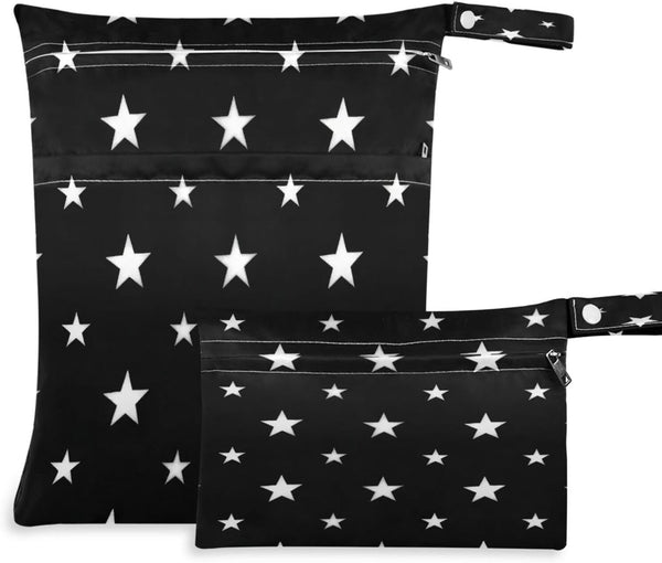 Haskirky Night Stars Black 2 Pcs Cloth Diaper Wet Dry Bags,Waterproof and Washable