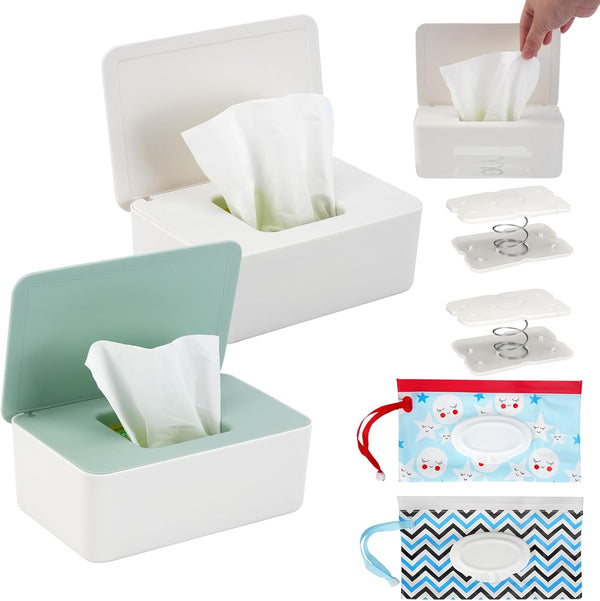 BEIZMHBO 6PCS Diaper Wipes Dispenser Set, 2 Refillable Baby Wipe Containers with 2