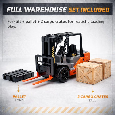 1:22 Liberty Imports Toy Forklift Truck with Pallet & Cargo - Scale Friction Powered Wheels & Manual Lifting Control