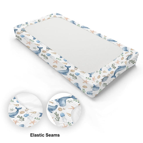 KuphiL10C Girls-16x32 Watercolor Ocean Whale Sea Turtle Starfish Seashells Pattern Baby Changing Pad Cover, Unisex Sea