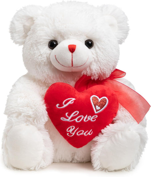 HollyHOME I Love You Teddy Bear - Soft Plush Toy with Heart, 12 inches White, Christmas Valentine's Day Gift