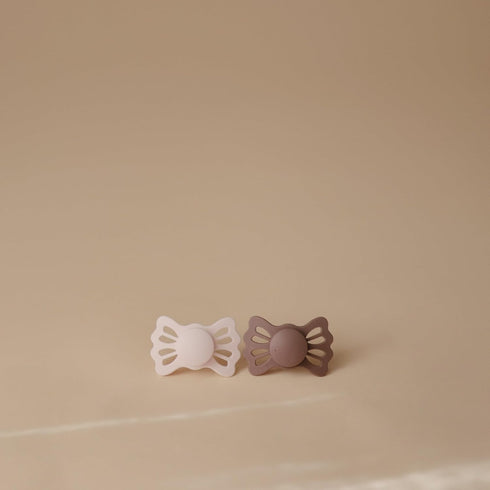Symmetrical 6-18 FRIGG Lucky SilkySoft Silicone Baby Pacifier | Made in Denmark | BPA-Free (White Lilac/Twilight Mauve