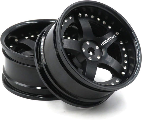 hobbysoul 2pcs RC 1/10 Aluminum Alloy Wheel Rims, Hex 12mm Adjustable Offset Black for 1:10 RC On Road Cars