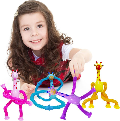 Veakeqe 16 PCS Telescopic Suction Cup Giraffe Sensory Toys, Pop Tube Fidget Toys Bulk for Toddlers, Kids Travel, Easter