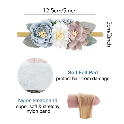 Cinaci 5 Pack Delicate Floral Nylon Headbands, Hair Bands Accessories for Baby Girls, Newborns, Infants, Toddlers, Kids