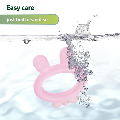 Haakaa Rabbit Ear Silicone Baby Teether, Frozen Teething Toy for Babies 3-6 Months, BPA Free, Pink