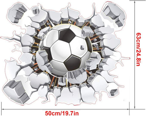 3D Soccer Stickers - Art Ball Soccer Wall Decal for Kids Room, DIY Vinyl Wallpaper for Boys Bedroom