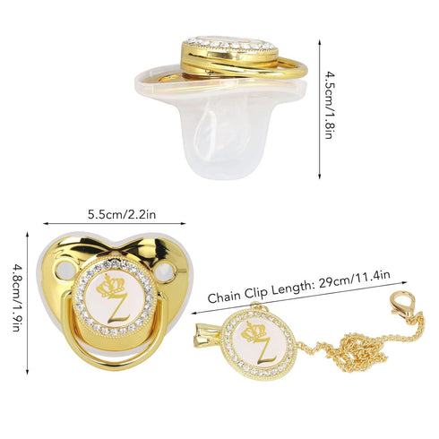 Gold Letter Infant Pacifier, Personalized Bling Pacifier with Clip for Girl Boys Baby Home Travel Essential Baby Shower