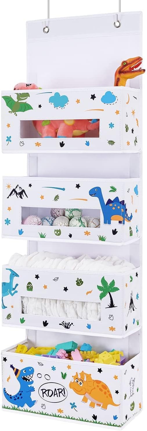 WERNNSAI Dinosaur Over Door Hanging Organizer - Behind Door Storage with 4