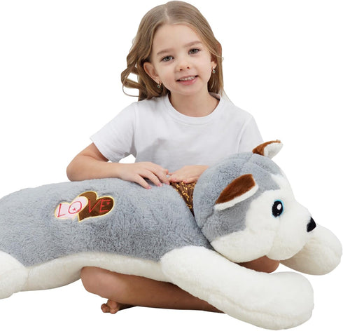 39.3 Inch Jumbo Husky Stuffed Animal, Giant Wolf Dog Plush Toy, Soft Kawaii Puppy Pillow, Gift for Kids