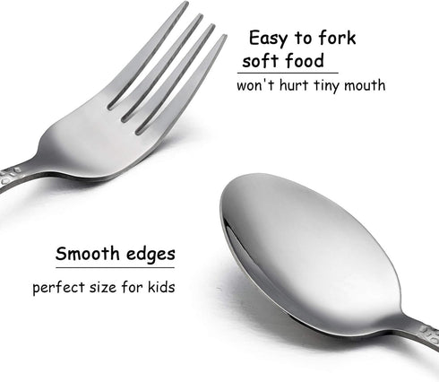 HaWare 9-Piece Toddler Kids Silverware Set - Stainless Steel Hammered Flatware for Preschoolers, Dishwasher Safe