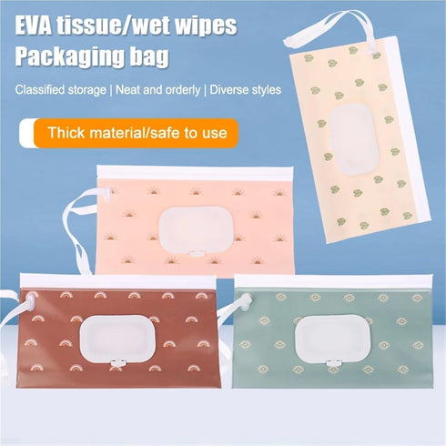 linenb 5pcs Strollers(Color7) Travel Wipes Case Portable EVA Tissue Box - Snap-Strap Wet Wipes Pouch