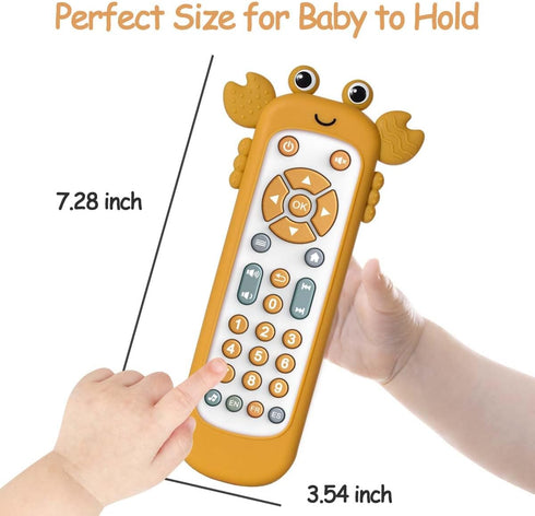 Baby TV Remote Control Toy - Cute Crab Soft Silicone Cover Teething Toy, Realistic Musical Remote Control for Toddlers