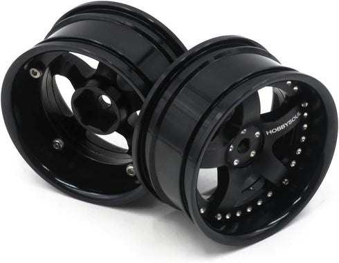 hobbysoul 2pcs RC 1/10 Aluminum Alloy Wheel Rims, Hex 12mm Adjustable Offset Black for 1:10 RC On Road Cars