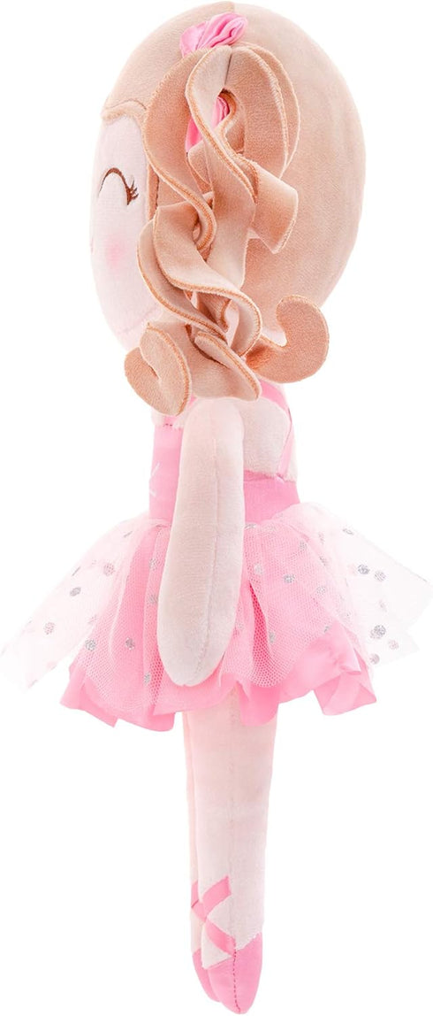 Gloveleya Baby Doll Gifts - Plush Curly Hair Ballet Dolls, Soft Girl Toys, Pink, 33CM