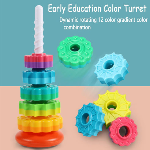 Baby Spinning Stacking Toys, ABS Plastic Rainbow Design Ring Stacker for 6-12 Months Montessori Educational Learning