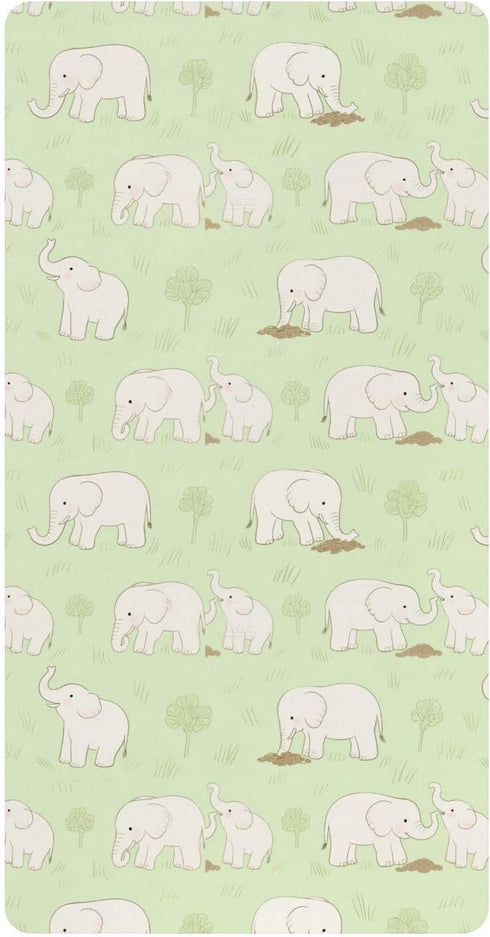 miaozhen Cotton Baby Crib Sheets Soft Comfy Cute White Animal Elephants Green Muslin