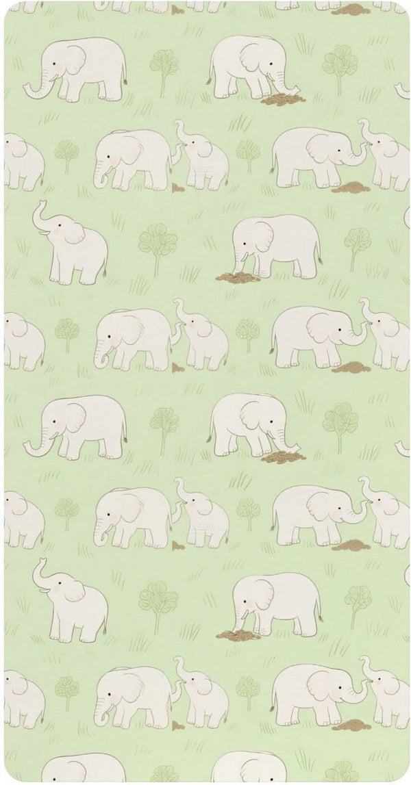 miaozhen Cotton Baby Crib Sheets Soft Comfy Cute White Animal Elephants Green Muslin