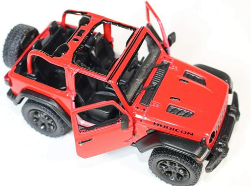 Jeep Wrangler Rubicon Off Road Die Cast Model by KiNSMART - 5 inch 1:34 Scale Toy Car (Red Opentop)